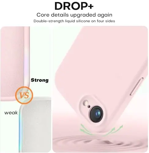 Vooii Compatible with iPhone 16e Case, Liquid Silicone Upgrade [Camera Protection] [Soft Anti-Scratch Microfiber Lining] Shockproof Phone Case for iPhone 16e 6.1 inch - Chalk Pink - 4