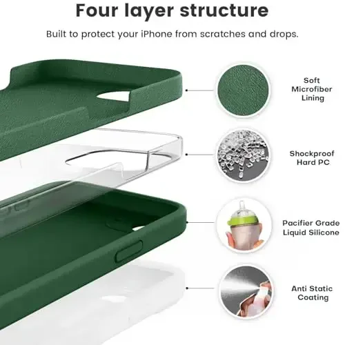 Vooii Compatible with iPhone 16e Case, Liquid Silicone Upgrade [Camera Protection] [Soft Anti-Scratch Microfiber Lining] Shockproof Phone Case for iPhone 16e 6.1 inch - Green - 2