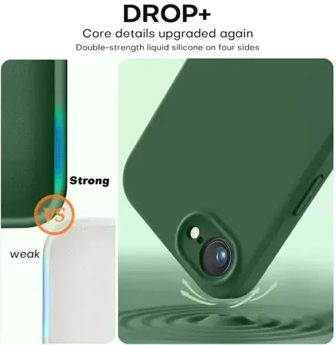 Vooii Compatible with iPhone 16e Case, Liquid Silicone Upgrade [Camera Protection] [Soft Anti-Scratch Microfiber Lining] Shockproof Phone Case for iPhone 16e 6.1 inch - Green - 4