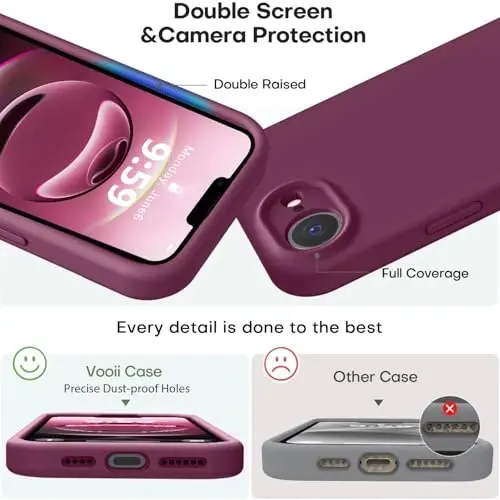 Vooii Compatible with iPhone 17e Case and for iPhone 16e Case, Liquid Silicone Upgrade [Camera Protection] [Soft Anti-Scratch Microfiber Lining] Shockproof Phone Case for iPhone 17e/16e 6.1