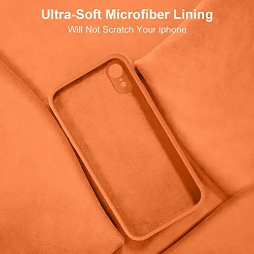 Vooii Compatible with iPhone XR Case, Upgraded Liquid Silicone with [Flat Edges] [Camera Protection] [Soft Anti-Scratch Microfiber Lining] Phone Case for iPhone 10 XR 6.1 inch - Bright Orange - 6
