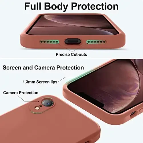 Vooii Compatible with iPhone XR Case, Upgraded Liquid Silicone with [Flat Edges] [Camera Protection] [Soft Anti-Scratch Microfiber Lining] Phone Case for iPhone 10 XR 6.1 inch - Caramel - 4