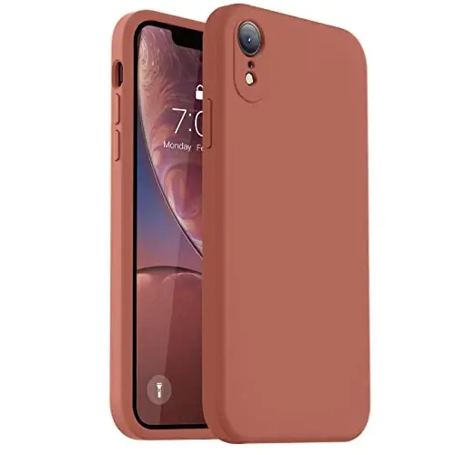 Vooii Compatible with iPhone XR Case, Upgraded Liquid Silicone with [Flat Edges] [Camera Protection] [Soft Anti-Scratch Microfiber Lining] Phone Case for iPhone 10 XR 6.1 inch - Caramel - 1