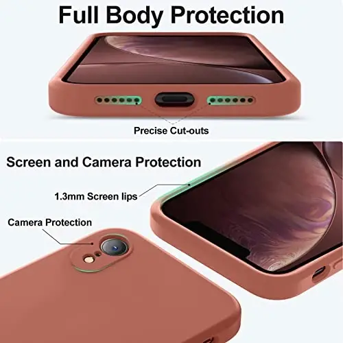 Vooii Compatible with iPhone XR Case, Upgraded Liquid Silicone with [Flat Edges] [Camera Protection] [Soft Anti-Scratch Microfiber Lining] Phone Case for iPhone 10 XR 6.1 inch - Caramel - 4