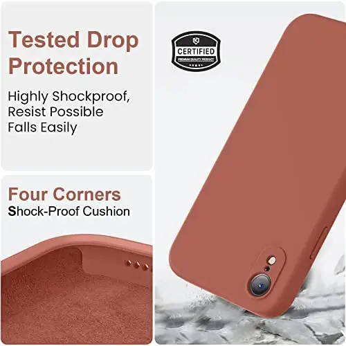 Vooii Compatible with iPhone XR Case, Upgraded Liquid Silicone with [Flat Edges] [Camera Protection] [Soft Anti-Scratch Microfiber Lining] Phone Case for iPhone 10 XR 6.1 inch - Caramel - 5