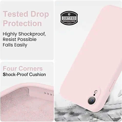 Vooii Compatible with iPhone XR Case, Upgraded Liquid Silicone with [Flat Edges] [Camera Protection] [Soft Anti-Scratch Microfiber Lining] Phone Case for iPhone 10 XR 6.1 inch - Chalk Pink - 5