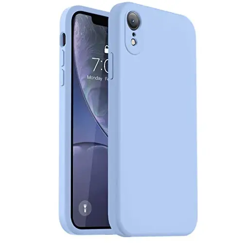 Vooii Compatible with iPhone XR Case, Upgraded Liquid Silicone with [Flat Edges] [Camera Protection] [Soft Anti-Scratch Microfiber Lining] Phone Case for iPhone 10 XR 6.1 inch - Light Blue - 1