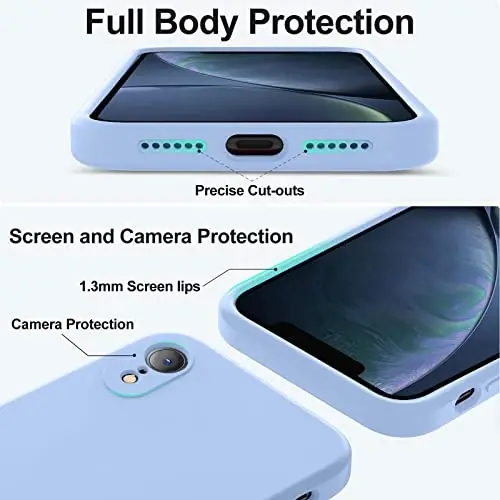 Vooii Compatible with iPhone XR Case, Upgraded Liquid Silicone with [Flat Edges] [Camera Protection] [Soft Anti-Scratch Microfiber Lining] Phone Case for iPhone 10 XR 6.1 inch - Light Blue - 4
