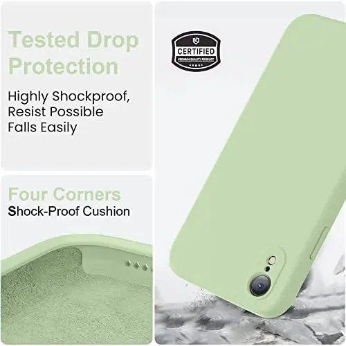 Vooii Compatible with iPhone XR Case, Upgraded Liquid Silicone with [Flat Edges] [Camera Protection] [Soft Anti-Scratch Microfiber Lining] Phone Case for iPhone 10 XR 6.1 inch - Matcha - 5