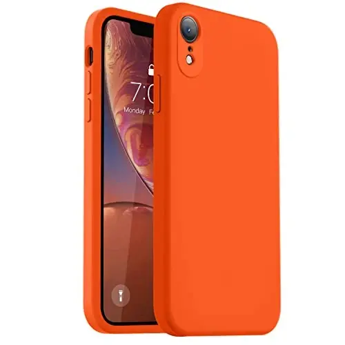 Vooii Compatible with iPhone XR Case, Upgraded Liquid Silicone with [Flat Edges] [Camera Protection] [Soft Anti-Scratch Microfiber Lining] Phone Case for iPhone 10 XR 6.1 inch - Neon Orange - VOOII