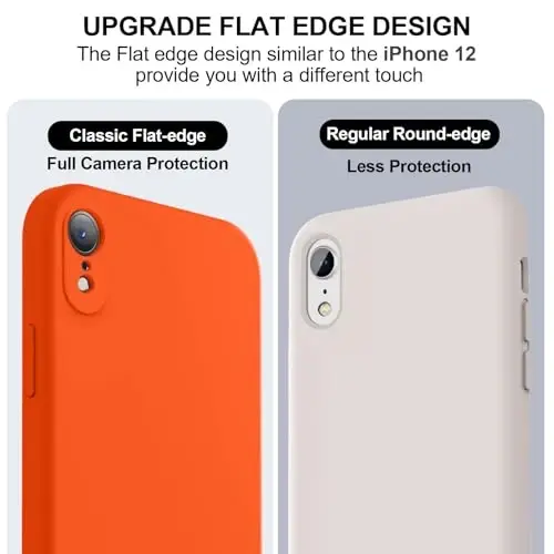 Vooii Compatible with iPhone XR Case, Upgraded Liquid Silicone with [Flat Edges] [Camera Protection] [Soft Anti-Scratch Microfiber Lining] Phone Case for iPhone 10 XR 6.1 inch - Neon Orange - 3