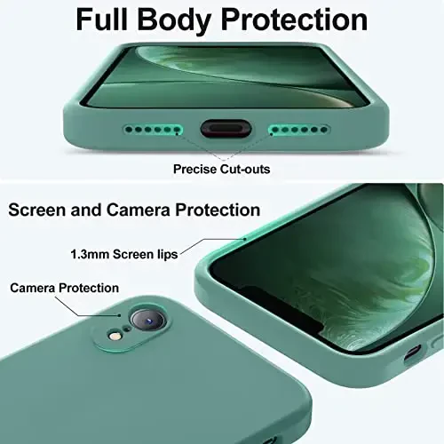 Vooii Compatible with iPhone XR Case, Upgraded Liquid Silicone with [Flat Edges] [Camera Protection] [Soft Anti-Scratch Microfiber Lining] Phone Case for iPhone 10 XR 6.1 inch - Pine Green - 4