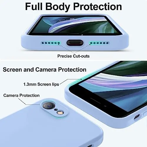 Vooii для iPhone SE 2022/3rd/2020, iPhone 8/7 Case, улучшенный жидкий силикон с [плоскими краями] [защитой камеры] [мягкой подкладкой из микрофибры, устойчивой к царапинам] Чехол для iPhone SE - Light Blue - 4
