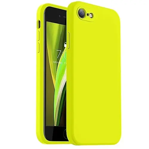 Vooii для iPhone SE Case 2022/3rd/2020,iPhone 8/7 Case, Upgraded Liquid Silicone with [Flat Edges] [Camera Protection] [Soft Anti-Scratch Microfiber Lining] Phone Case for iPhone SE - Neon Lemon 