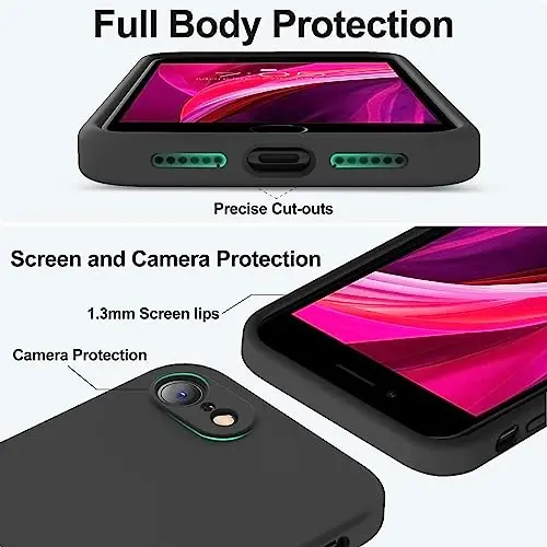 Vooii for iPhone SE Case 2022/3rd/2020,iPhone 8/7 Case, Upgraded Liquid Silicone with [Flat Edges] [Camera Protection] [Soft Anti-Scratch Microfiber Lining] Phone Case for iPhone SE - Black - 4