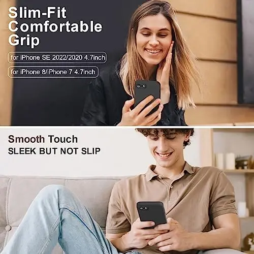 Vooii for iPhone SE Case 2022/3rd/2020,iPhone 8/7 Case, Upgraded Liquid Silicone with [Flat Edges] [Camera Protection] [Soft Anti-Scratch Microfiber Lining] Phone Case for iPhone SE - Black - 2