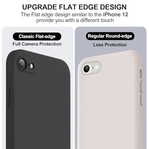 Vooii for iPhone SE Case 2022/3rd/2020,iPhone 8/7 Case, Upgraded Liquid Silicone with [Flat Edges] [Camera Protection] [Soft Anti-Scratch Microfiber Lining] Phone Case for iPhone SE - Black - 3