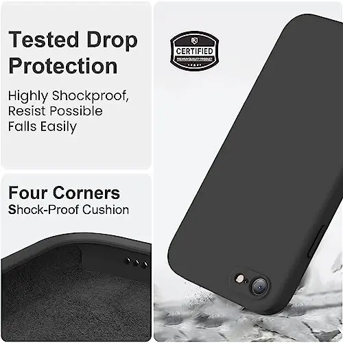 Vooii for iPhone SE Case 2022/3rd/2020,iPhone 8/7 Case, Upgraded Liquid Silicone with [Flat Edges] [Camera Protection] [Soft Anti-Scratch Microfiber Lining] Phone Case for iPhone SE - Black - 5