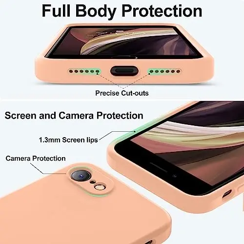 Vooii for iPhone SE Case 2022/3rd/2020,iPhone 8/7 Case, Upgraded Liquid Silicone with [Flat Edges] [Camera Protection] [Soft Anti-Scratch Microfiber Lining] Phone Case for iPhone SE - Cantaloupe - 4