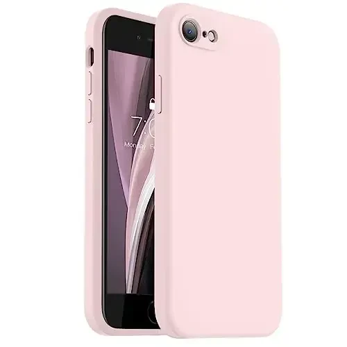 Vooii for iPhone SE Case 2022/3rd/2020,iPhone 8/7 Case, Upgraded Liquid Silicone with [Flat Edges] [Camera Protection] [Soft Anti-Scratch Microfiber Lining] Phone Case for iPhone SE - Chalk Pink - VOOII