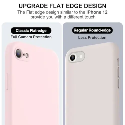 Vooii for iPhone SE Case 2022/3rd/2020,iPhone 8/7 Case, Upgraded Liquid Silicone with [Flat Edges] [Camera Protection] [Soft Anti-Scratch Microfiber Lining] Phone Case for iPhone SE - Chalk Pink - 3
