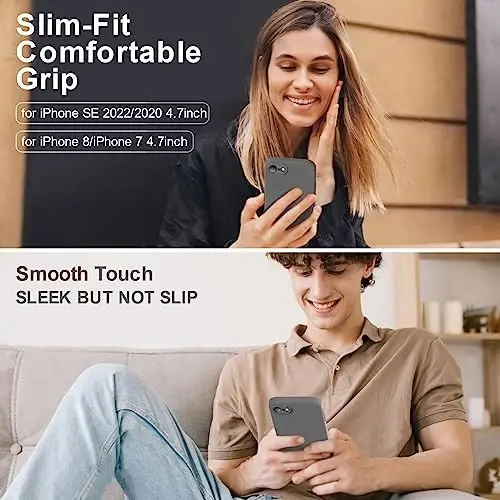 Vooii for iPhone SE Case 2022/3rd/2020,iPhone 8/7 Case, Upgraded Liquid Silicone with [Flat Edges] [Camera Protection] [Soft Anti-Scratch Microfiber Lining] Phone Case for iPhone SE - Dark Grey - VOOII (1)