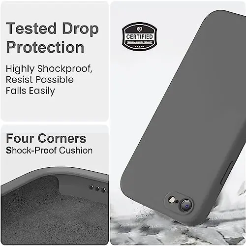 Vooii for iPhone SE Case 2022/3rd/2020,iPhone 8/7 Case, Upgraded Liquid Silicone with [Flat Edges] [Camera Protection] [Soft Anti-Scratch Microfiber Lining] Phone Case for iPhone SE - Dark Grey - 5