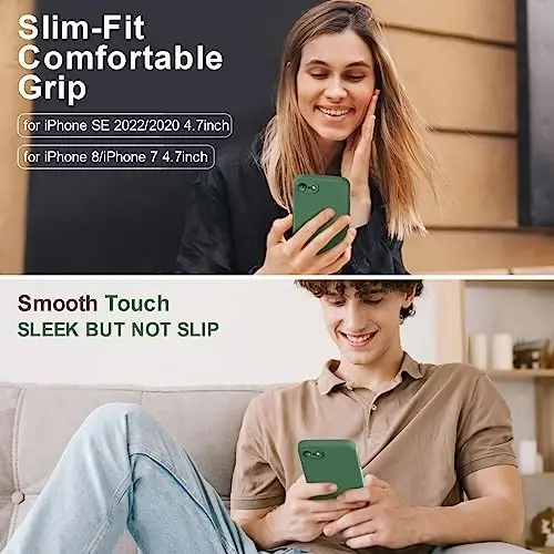 Vooii for iPhone SE Case 2022/3rd/2020,iPhone 8/7 Case, Upgraded Liquid Silicone with [Flat Edges] [Camera Protection] [Soft Anti-Scratch Microfiber Lining] Phone Case for iPhone SE - Green - VOOII (1)