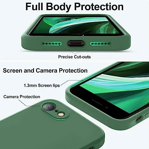 Vooii for iPhone SE Case 2022/3rd/2020,iPhone 8/7 Case, Upgraded Liquid Silicone with [Flat Edges] [Camera Protection] [Soft Anti-Scratch Microfiber Lining] Phone Case for iPhone SE - Green - 4