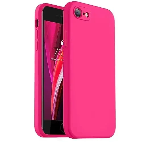 Vooii for iPhone SE Case 2022/3rd/2020,iPhone 8/7 Case, Upgraded Liquid Silicone with [Flat Edges] [Camera Protection] [Soft Anti-Scratch Microfiber Lining] Phone Case for iPhone SE - Hot Pink - 1