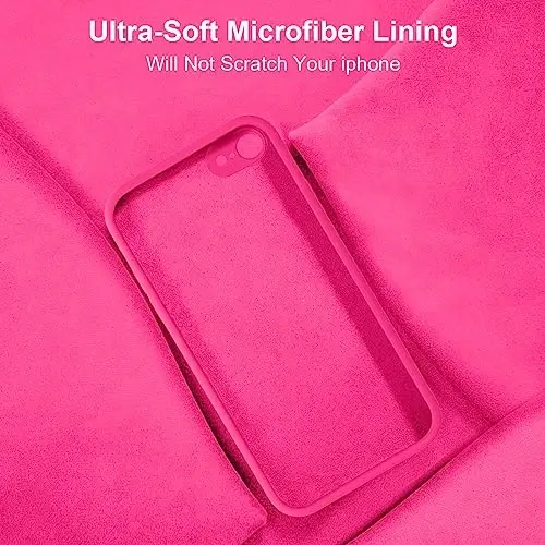 Vooii for iPhone SE Case 2022/3rd/2020,iPhone 8/7 Case, Upgraded Liquid Silicone with [Flat Edges] [Camera Protection] [Soft Anti-Scratch Microfiber Lining] Phone Case for iPhone SE - Hot Pink - 6