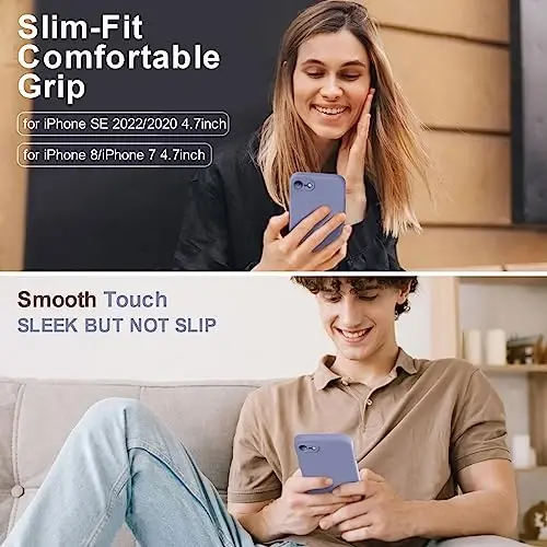 Vooii for iPhone SE Case 2022/3rd/2020,iPhone 8/7 Case, Upgraded Liquid Silicone with [Flat Edges] [Camera Protection] [Soft Anti-Scratch Microfiber Lining] Phone Case for iPhone SE - Lavender Grey - 2