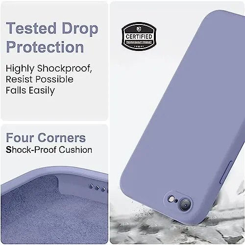 Vooii for iPhone SE Case 2022/3rd/2020,iPhone 8/7 Case, Upgraded Liquid Silicone with [Flat Edges] [Camera Protection] [Soft Anti-Scratch Microfiber Lining] Phone Case for iPhone SE - Lavender Grey - 5