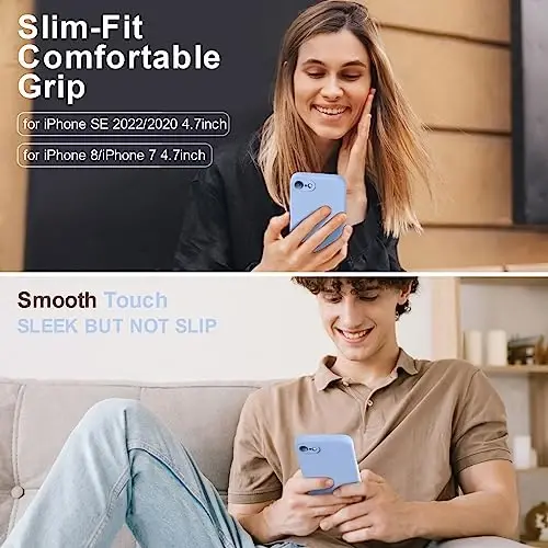 Vooii for iPhone SE Case 2022/3rd/2020,iPhone 8/7 Case, Upgraded Liquid Silicone with [Flat Edges] [Camera Protection] [Soft Anti-Scratch Microfiber Lining] Phone Case for iPhone SE - Light Blue - 2