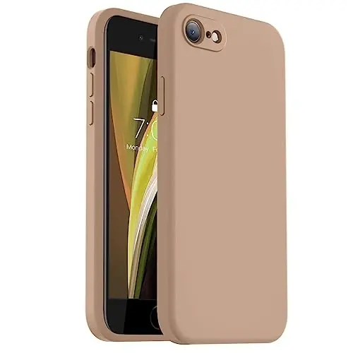 Vooii for iPhone SE Case 2022/3rd/2020,iPhone 8/7 Case, Upgraded Liquid Silicone with [Flat Edges] [Camera Protection] [Soft Anti-Scratch Microfiber Lining] Phone Case for iPhone SE - Light Brown - 1
