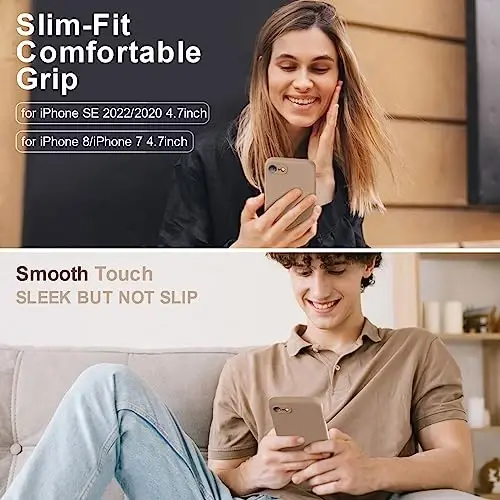 Vooii for iPhone SE Case 2022/3rd/2020,iPhone 8/7 Case, Upgraded Liquid Silicone with [Flat Edges] [Camera Protection] [Soft Anti-Scratch Microfiber Lining] Phone Case for iPhone SE - Light Brown - 2