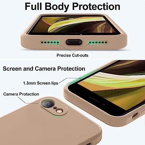 Vooii for iPhone SE Case 2022/3rd/2020,iPhone 8/7 Case, Upgraded Liquid Silicone with [Flat Edges] [Camera Protection] [Soft Anti-Scratch Microfiber Lining] Phone Case for iPhone SE - Light Brown - 3