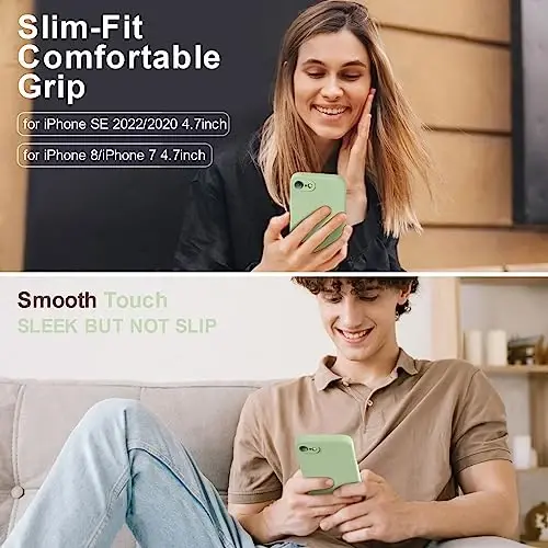 Vooii for iPhone SE Case 2022/3rd/2020,iPhone 8/7 Case, Upgraded Liquid Silicone with [Flat Edges] [Camera Protection] [Soft Anti-Scratch Microfiber Lining] Phone Case for iPhone SE - Matcha - 2