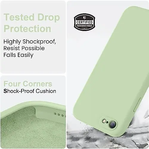 Vooii for iPhone SE Case 2022/3rd/2020,iPhone 8/7 Case, Upgraded Liquid Silicone with [Flat Edges] [Camera Protection] [Soft Anti-Scratch Microfiber Lining] Phone Case for iPhone SE - Matcha - 5