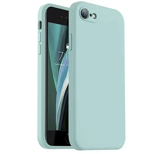 Vooii for iPhone SE Case 2022/3rd/2020,iPhone 8/7 Case, Upgraded Liquid Silicone with [Flat Edges] [Camera Protection] [Soft Anti-Scratch Microfiber Lining] Phone Case for iPhone SE - Mint 
