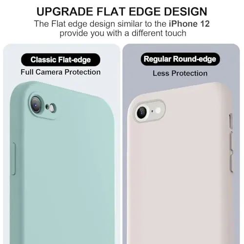 Vooii for iPhone SE Case 2022/3rd/2020,iPhone 8/7 Case, Upgraded Liquid Silicone with [Flat Edges] [Camera Protection] [Soft Anti-Scratch Microfiber Lining] Phone Case for iPhone SE - Mint - 3