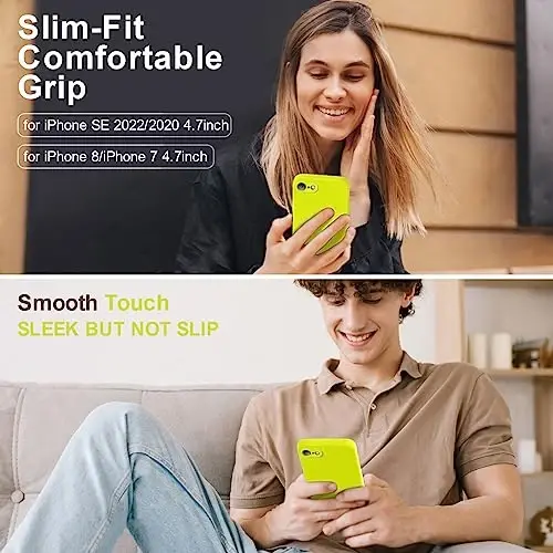 Vooii for iPhone SE Case 2022/3rd/2020,iPhone 8/7 Case, Upgraded Liquid Silicone with [Flat Edges] [Camera Protection] [Soft Anti-Scratch Microfiber Lining] Phone Case for iPhone SE - Neon Lemon - VOOII (1)