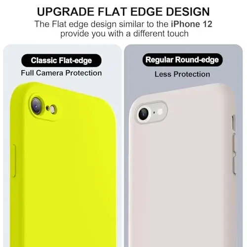 Vooii for iPhone SE Case 2022/3rd/2020,iPhone 8/7 Case, Upgraded Liquid Silicone with [Flat Edges] [Camera Protection] [Soft Anti-Scratch Microfiber Lining] Phone Case for iPhone SE - Neon Lemon - 3
