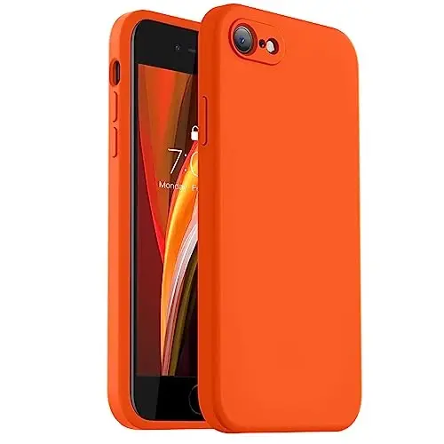 Vooii for iPhone SE Case 2022/3rd/2020,iPhone 8/7 Case, Upgraded Liquid Silicone with [Flat Edges] [Camera Protection] [Soft Anti-Scratch Microfiber Lining] Phone Case for iPhone SE - Neon Orange - VOOII