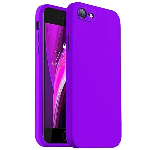 Vooii for iPhone SE Case 2022/3rd/2020,iPhone 8/7 Case, Upgraded Liquid Silicone with [Flat Edges] [Camera Protection] [Soft Anti-Scratch Microfiber Lining] Phone Case for iPhone SE - Neon Purple 