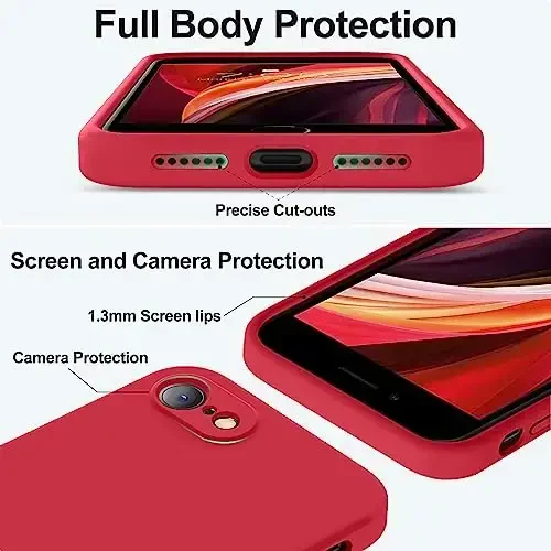 Vooii for iPhone SE Case 2022/3rd/2020,iPhone 8/7 Case, Upgraded Liquid Silicone with [Flat Edges] [Camera Protection] [Soft Anti-Scratch Microfiber Lining] Phone Case for iPhone SE - Red - 9