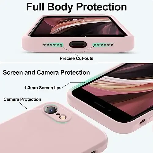 Vooii for iPhone SE Case 2022/3rd/2020,iPhone 8/7 Case, Upgraded Liquid Silicone with [Flat Edges] [Camera Protection] [Soft Anti-Scratch Microfiber Lining] Phone Case for iPhone SE - Sand Pink - 4