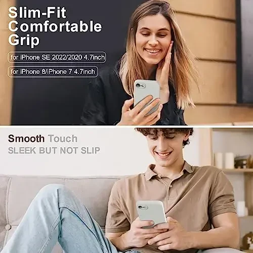 Vooii for iPhone SE Case 2022/3rd/2020,iPhone 8/7 Case, Upgraded Liquid Silicone with [Flat Edges] [Camera Protection] [Soft Anti-Scratch Microfiber Lining] Phone Case for iPhone SE - Stone - 2