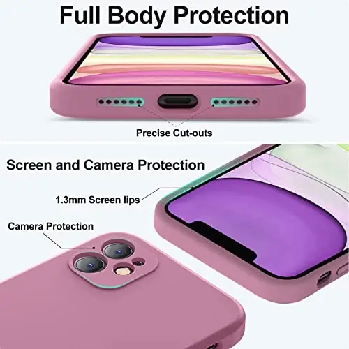 Vooii iPhone 11 g‘ilofi bilan mos keladi, yangilangan suyuq silikon [Yassi qirralar] [Kamera himoyasi] [Yumshoq tirnalishga qarshi mikrofiber astar] iPhone 11 6.1 dyuym uchun telefon g‘ilofi - Lavanda binafsha - 4