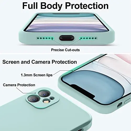 Vooii iPhone 11 g'ilofi bilan mos keladi, yangilangan suyuq silikon [Yassi qirralar] [Kamera himoyasi] [Yumshoq tirnalishga qarshi mikrofiber astar] iPhone 11 6.1 dyuym uchun telefon g'ilofi - Mint - 4